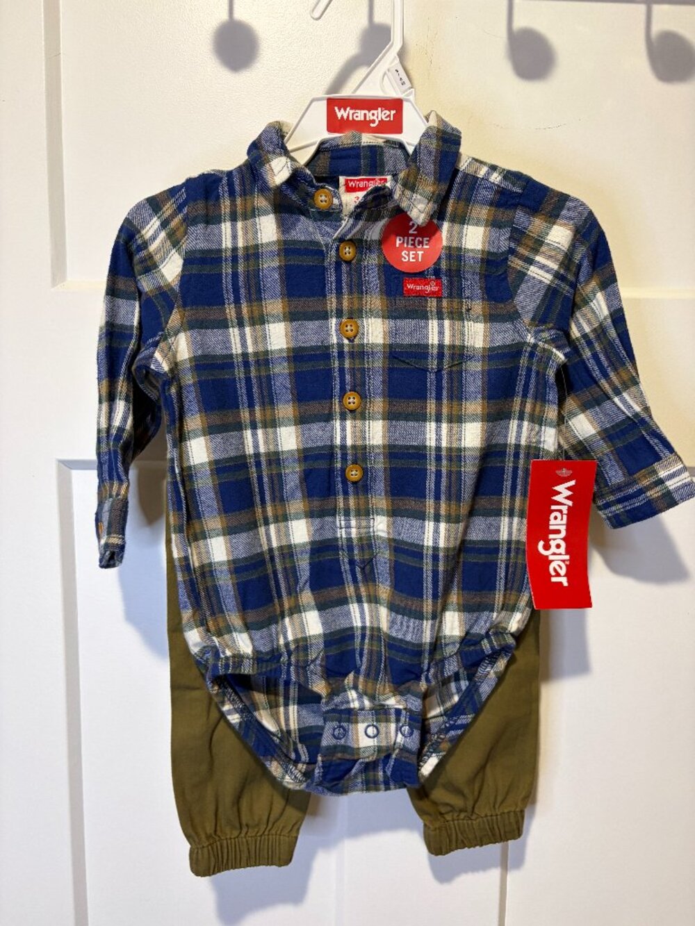 Wrangler Baby Boy 2 Piece Plaid Bodysuit Jogger Pants Set 3-6 Months NWT